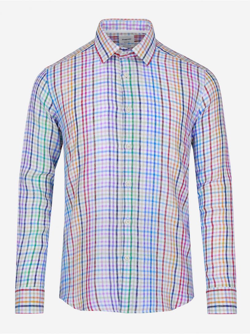 Camisa Casual Pure Linen a Cuadros Multicolor