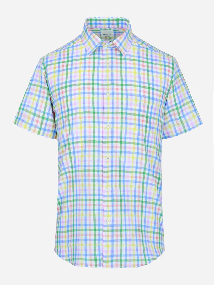 Camisa Casual Lino-Algodon a Cuadros Multicolor